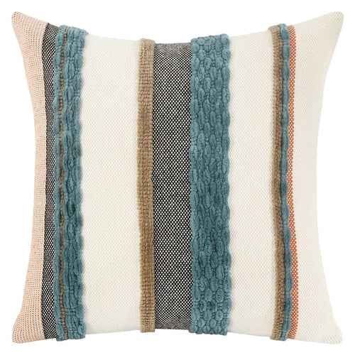 Boho striped chenille throw pillowcases by Copper Pallas featuring colorful woven stripes on soft fabric for cozy decor.
