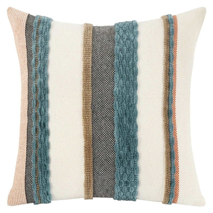 Boho striped chenille throw pillowcases by Copper Pallas featuring colorful woven stripes on soft fabric for cozy decor.