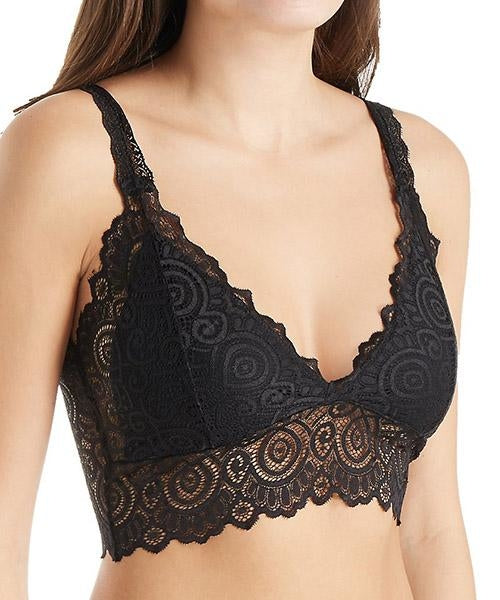 Black Melanter lace V-neck bralette with delicate floral lace details, soft adjustable straps, and a comfortable fit.