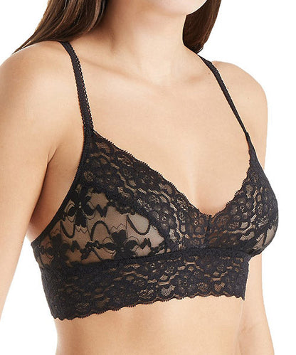 Black semisheer lace bralette by Melanter, featuring delicate floral lace and adjustable straps for comfortable lingerie.