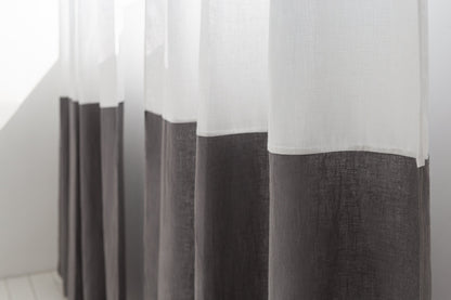 White and pastel plum linen curtains with tape, two-tone Magenta Sugarplum home decor window treatments hanging indoors
