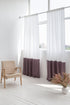 White and pastel plum linen curtains with tape, two-tone design, from Magenta Sugarplum home decor collection.