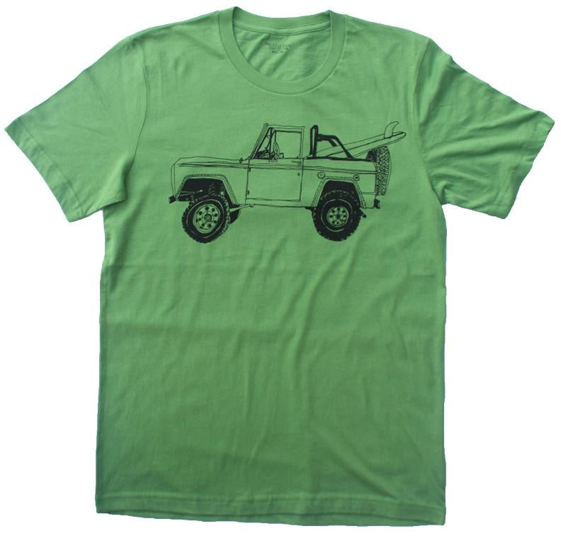 Pink Simba Bronco Surf Trip Leaf Green T-shirt featuring a vibrant leaf graphic on soft fabric.