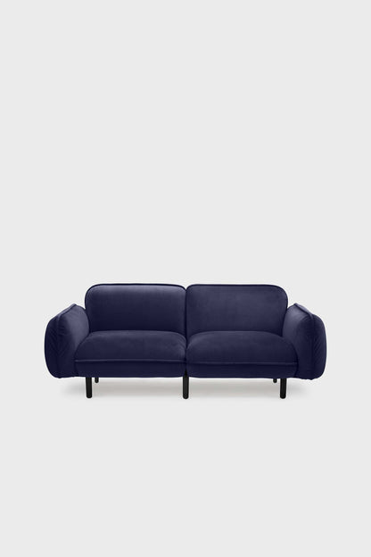 Aquamarine Poppy Bean Sofa in vibrant blue fabric, showcasing plush cushions and modern furniture design.