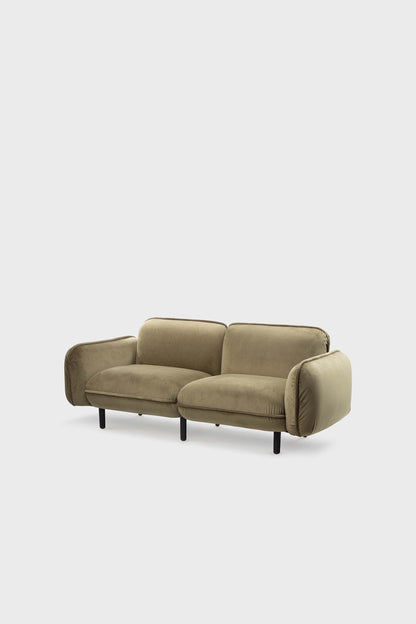 Green Aquamarine Poppy Bean Sofa with plush cushions and modern furniture design, shown from a side angle.