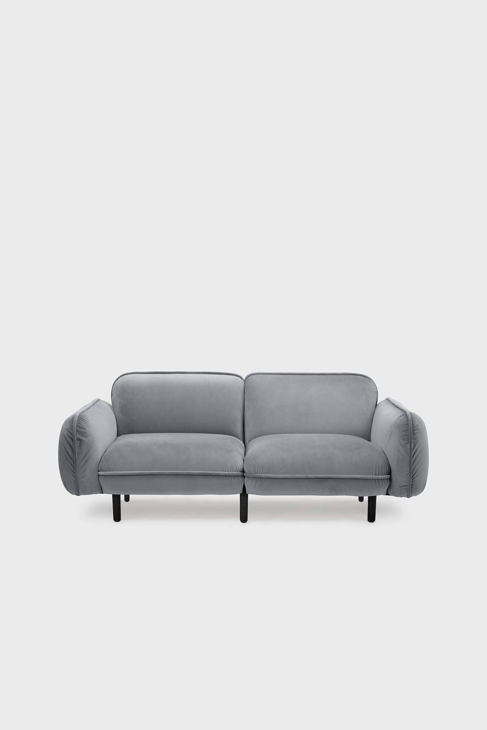 Aquamarine Poppy bean sofa in grey fabric with plush cushions and modern design, perfect for stylish and comfortable living spaces.