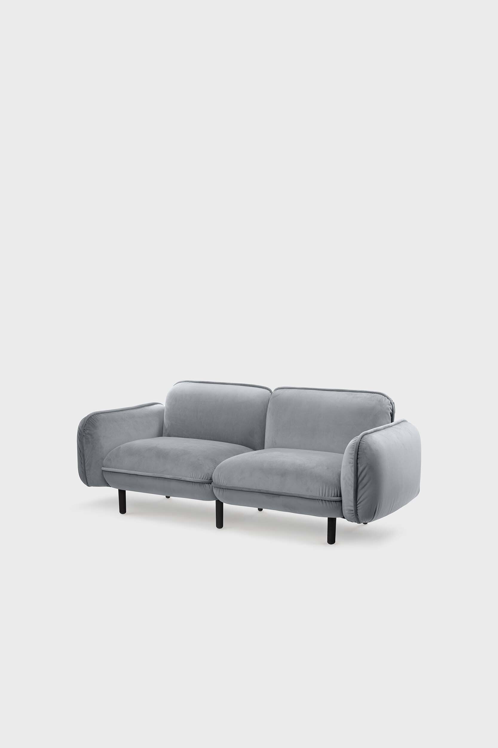 Grey Aquamarine Poppy Bean Sofa with plush cushions and modern design, perfect for cozy living room seating.