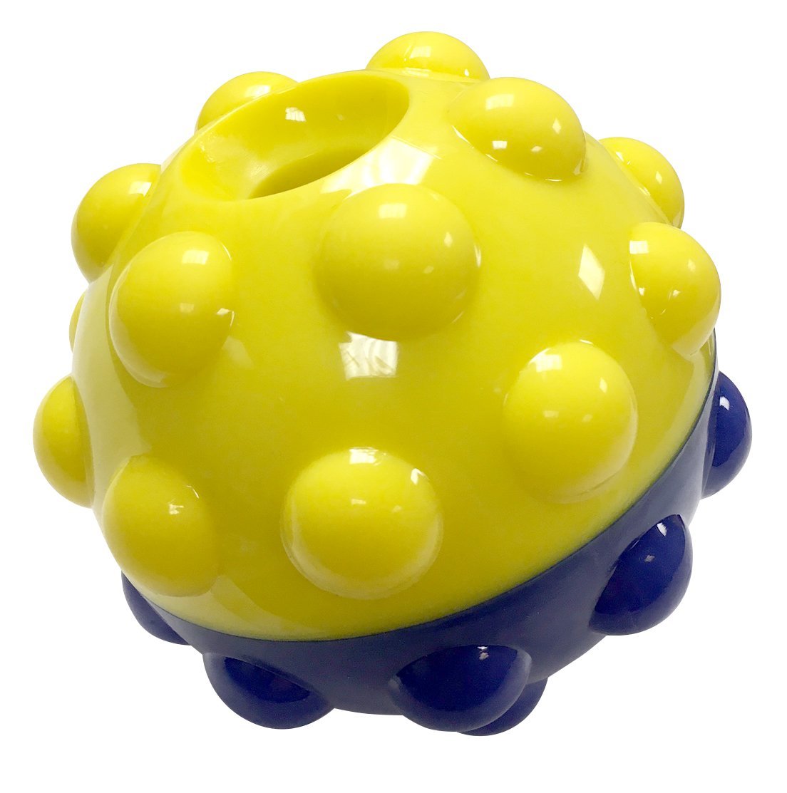 Fuchsia Oscar Bumper Treat Ball dog toy, 3 and 5 inches, treat dispensing pet toy for dogs, colorful rubber design with treat openings.
