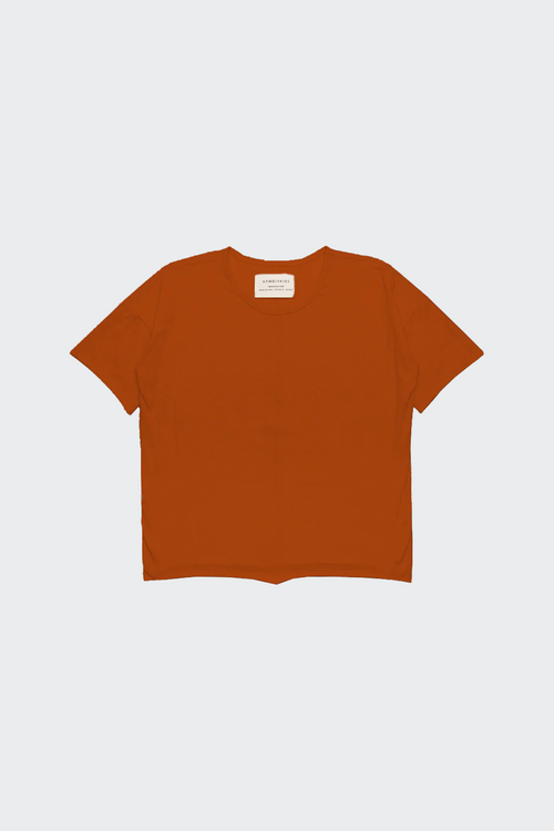Salmon Eros burnt orange short sleeve top for kids, casual clothing with a comfortable fit and stylish color.