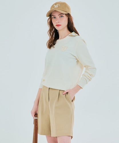 Beige BENECIA 12 Butter Bermuda Shorts by Amethyst Lucy, visible in XL size with a smooth, stylish fabric and casual fit.
