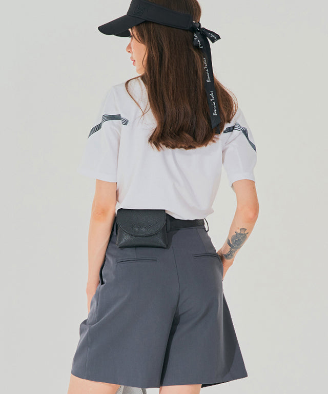 Gray BENECIA 12 Butter Bermuda Shorts by Amethyst Lucy, styled as accessories, shown in size XL with a focus on fabric and fit.