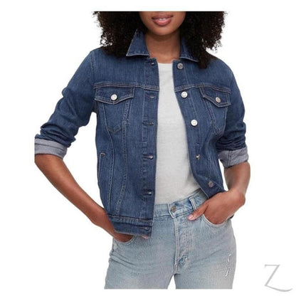 Blue ladies denim jacket by Raspberry Pallas, super strong stretch icon design, B Grade, in XXS size.