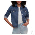 Blue ladies denim jacket by Raspberry Pallas, super strong stretch icon design, B Grade, in XXS size.