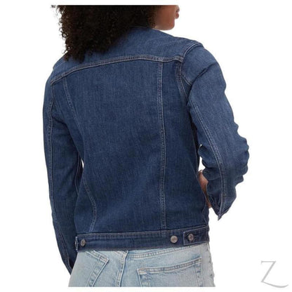 Ladies Raspberry Pallas super strong stretch denim jacket with icon design, featuring a stylish fit and B Grade quality.