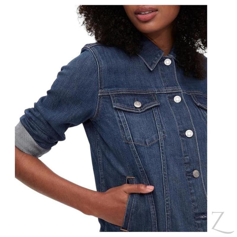 Ladies Raspberry Pallas super strong stretch denim jacket with icon design, featuring a stylish fit and B Grade quality.