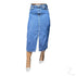 Dark blue ladies denim pencil skirt by Raspberry Pallas, midi length, super strong plain design, front view.