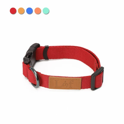 Red pet collar from Emerald Alfie Lof Collar collection, featuring adjustable strap and durable design for cats or dogs.