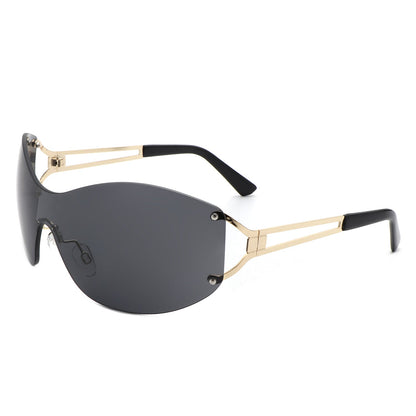 Evandora - Women Rimless Oversize Sleek Oval Fashion Sunglasses