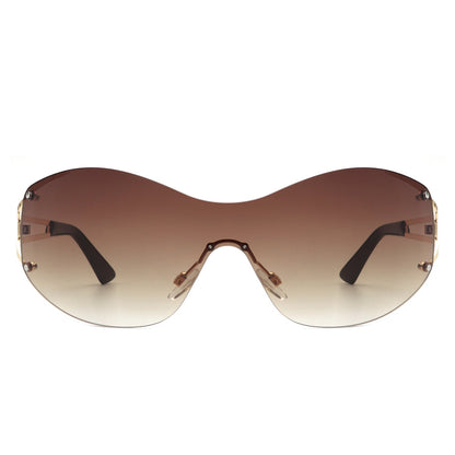 Evandora - Women Rimless Oversize Sleek Oval Fashion Sunglasses