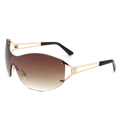 Evandora - Women Rimless Oversize Sleek Oval Fashion Sunglasses