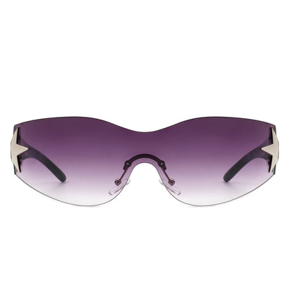 Myrith - Women Rectangle Rimless Wraparound Fashion Oversize Sunglasses