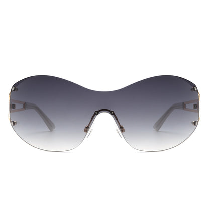 Evandora - Women Rimless Oversize Sleek Oval Fashion Sunglasses