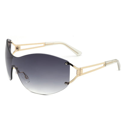 Evandora - Women Rimless Oversize Sleek Oval Fashion Sunglasses