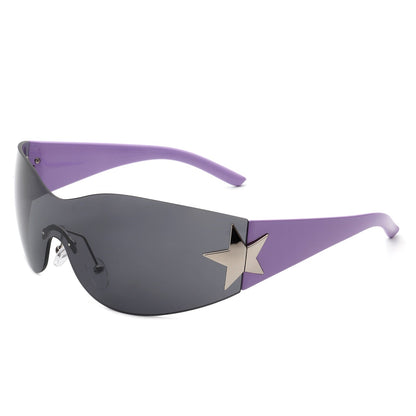 Myrith - Women Rectangle Rimless Wraparound Fashion Oversize Sunglasses