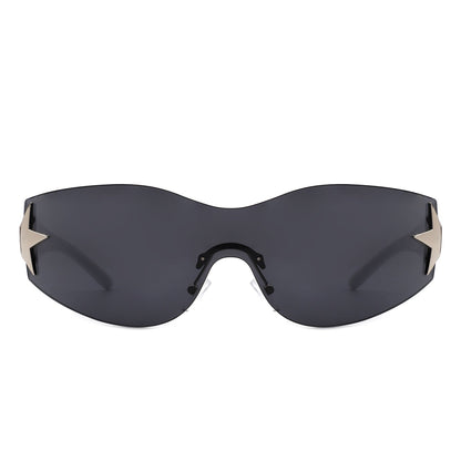 Myrith - Women Rectangle Rimless Wraparound Fashion Oversize Sunglasses