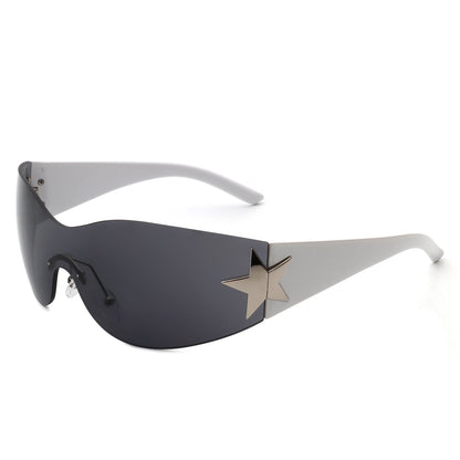 Myrith - Women Rectangle Rimless Wraparound Fashion Oversize Sunglasses