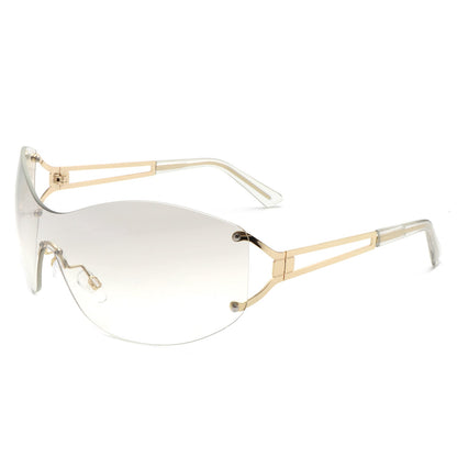 Evandora - Women Rimless Oversize Sleek Oval Fashion Sunglasses