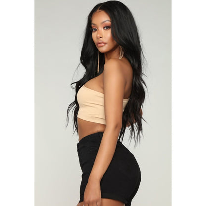 Beige one-shoulder crop top for women from Azure Theseus, featuring a stylish off-shoulder design and fitted silhouette.