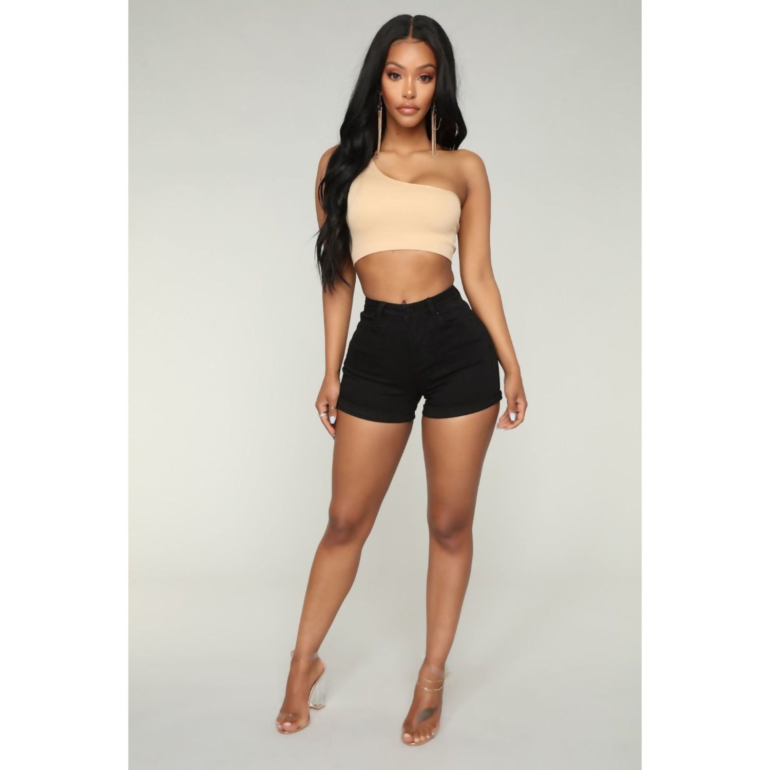 Beige one-shoulder crop top for women from Azure Theseus, fashion-forward design, stylish and casual clothing piece.