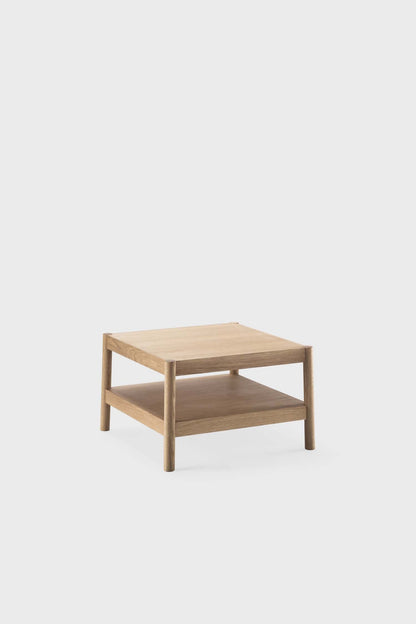 Natural wood Citizen side table by Aquamarine Poppy with a minimalist design and smooth surface, suitable for modern living rooms.