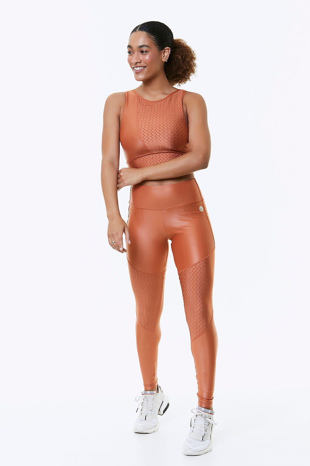 Orange blossom Red Medusa cropped sports bra for activewear, featuring a fitted design with supportive straps and vibrant color.