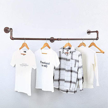 Black and red copper industrial pipe wall clothing rack with 39-inch length, designed for home decor by Teal Crius.