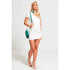 Cream short sleeve lace-back mini dress from Azure Theseus, featuring a fitted silhouette and elegant lace details for women&
