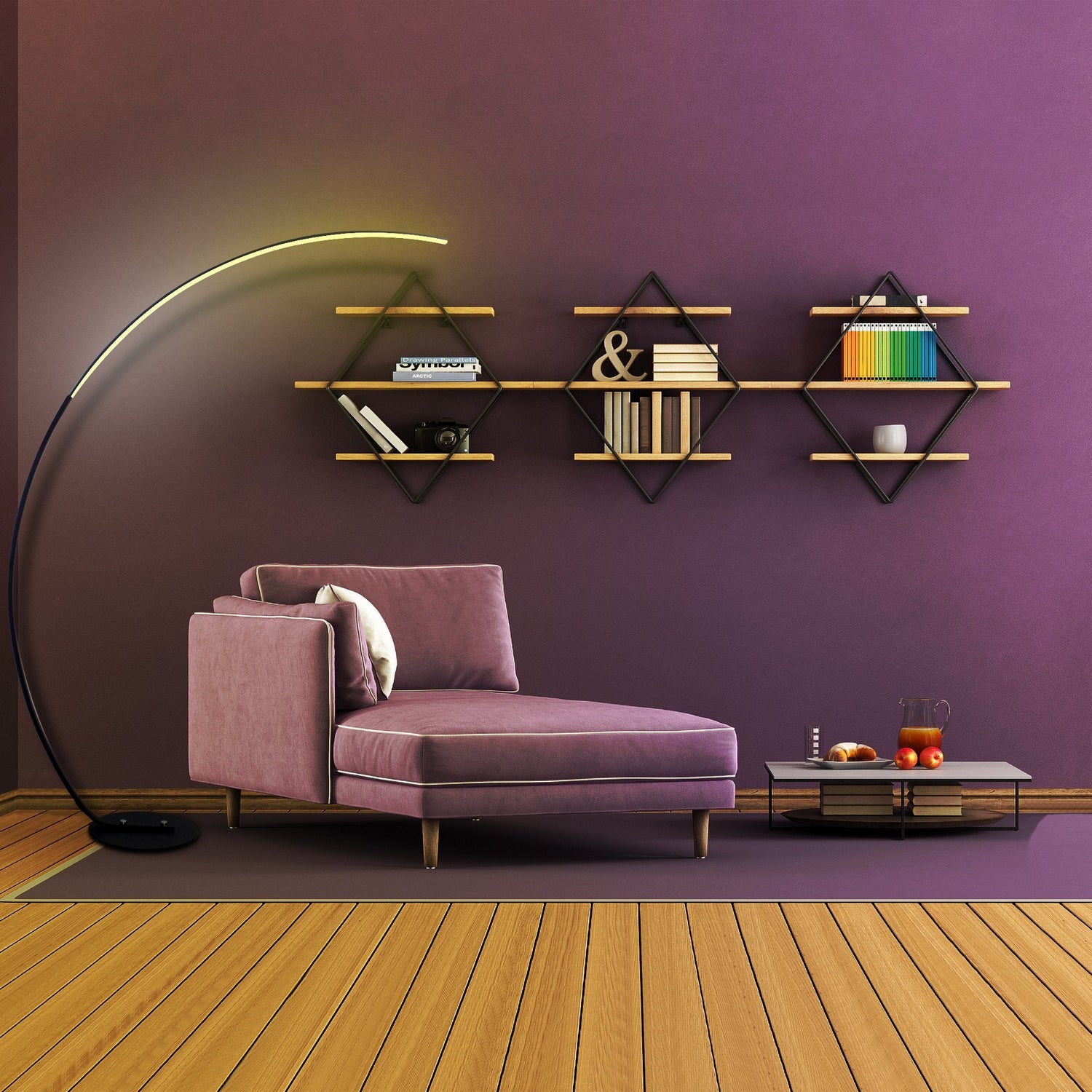 Sangria Apricot RGBW modern curve floor lamp with sleek design and adjustable lighting for stylish home decor.