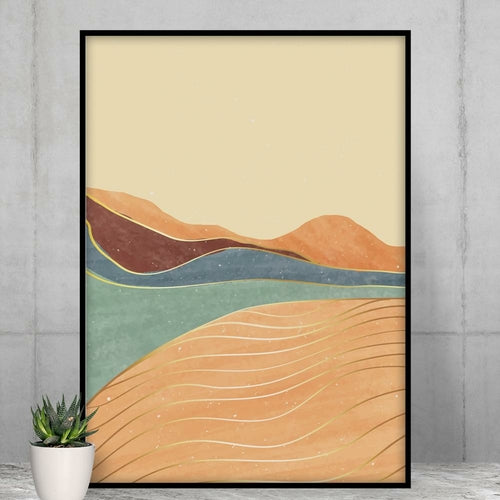 Yellow Pandora Toscana Landscape premium matte vertical poster featuring a California sunset landscape in warm tones.