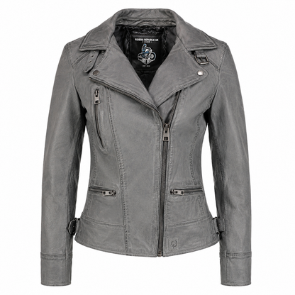 Women’s Elegant Gray Motorcycle Fashion Leather Jacket