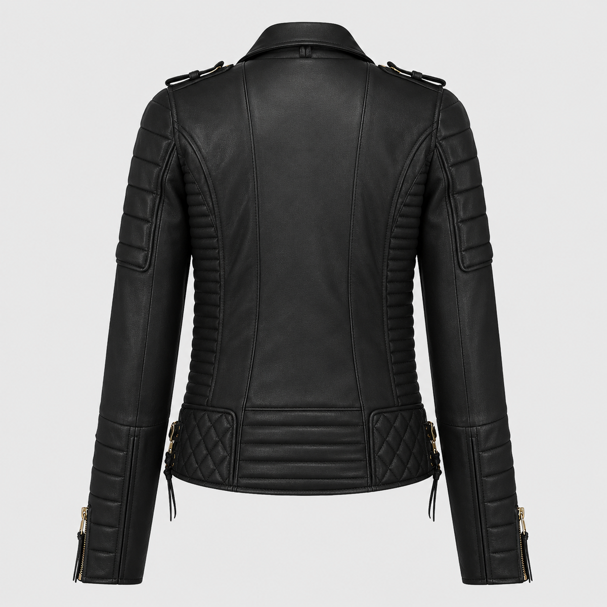 Women’s Classic Motorcycle Fashion Leather Jacket with Golden Zipper