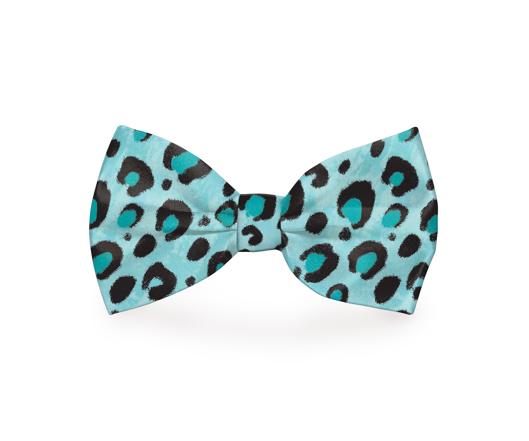 Blue cheetah print dog bow tie by Plum Semele, stylish pet accessory featuring bold cheetah pattern and vibrant blue color.