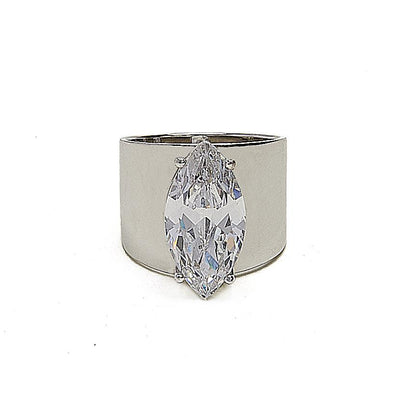 Cyan Ismene Cigar Band CZ ring featuring a clear stone and metallic band, stylish jewelry accessory for elegant occasions.