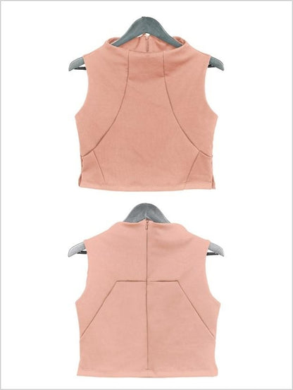 Salmon Bella coral Victoria crop top with gray box design, stylish and casual for trendy tops and blouses.