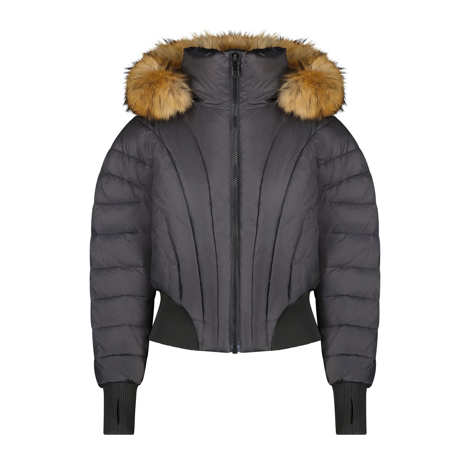 Black bomber jacket with brown fur collar from Mauve Pear&