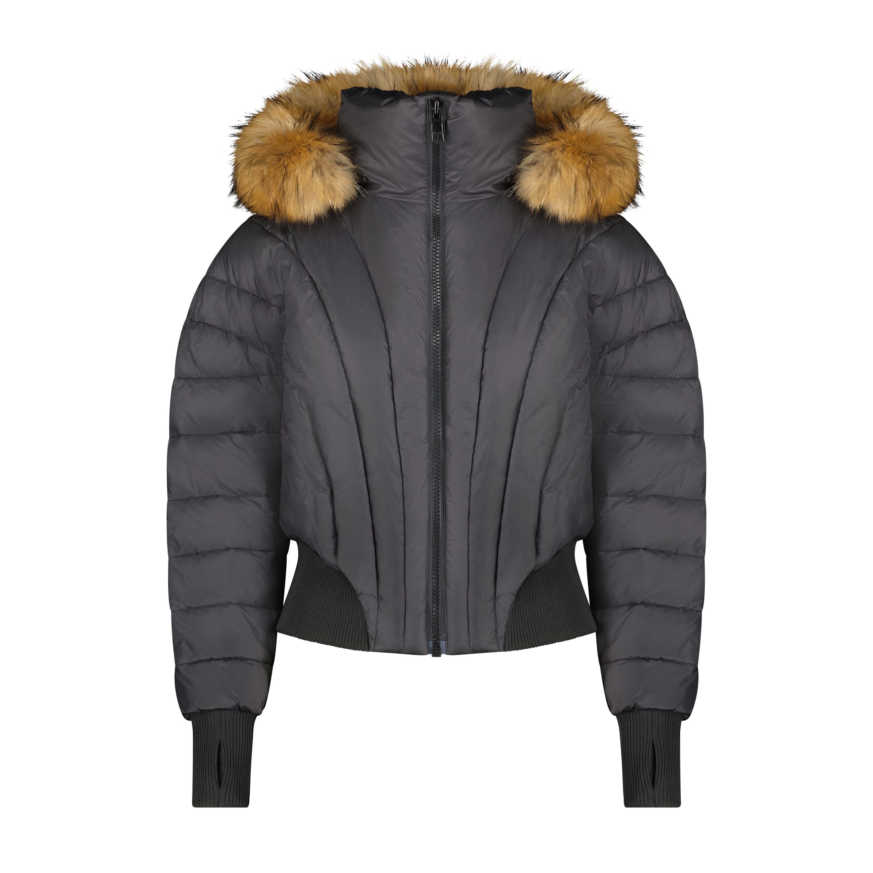 Black bomber jacket with brown fur collar from Mauve Pear&