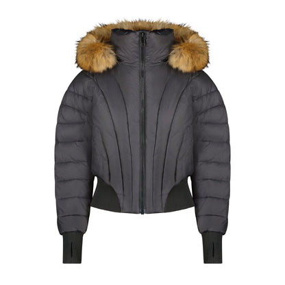 Black bomber jacket with brown fur collar from Mauve Pear&