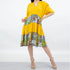 Yellow Hera three-tiered color block dress in yellow, featuring a stylish layered design and vibrant fabric.