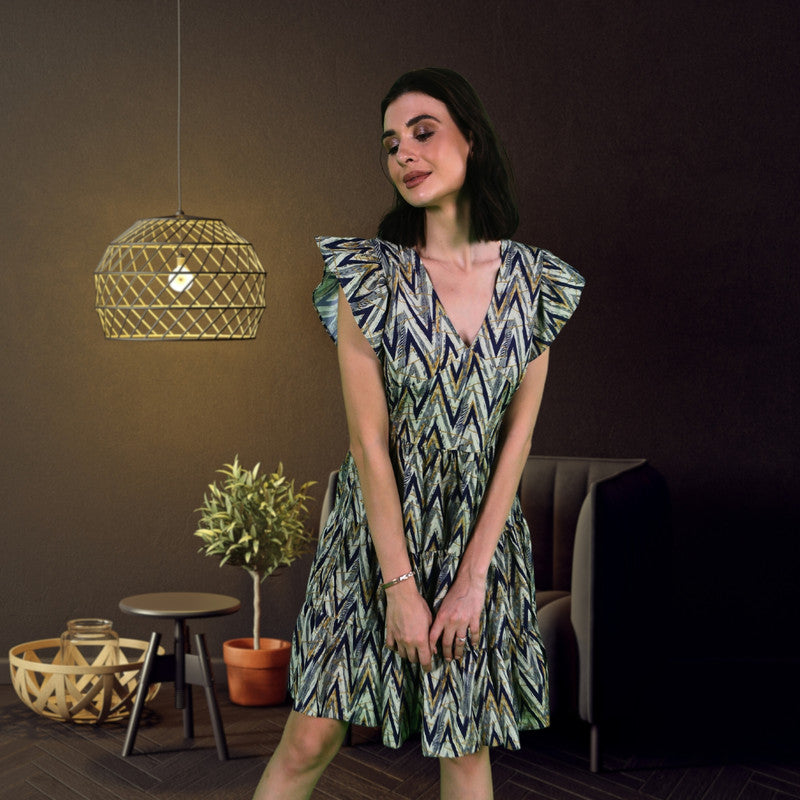 Jade Poppy short maxi dress for women featuring a stylish, flowy design with a fitted bodice and vibrant pattern.