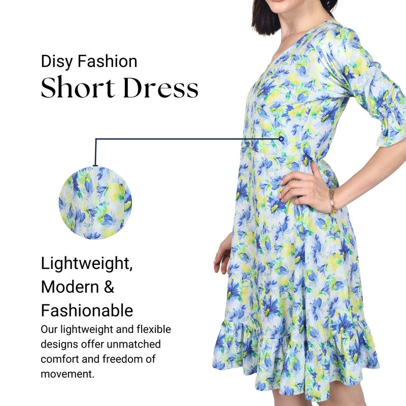 Jade Poppy short dress with sleeveless design and floral pattern, styled with a v-neck and ruffled hem for a trendy look.